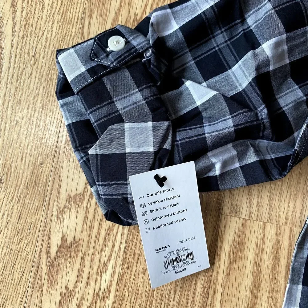 Urban Pipeline Plaid Button Up Black Gray Large